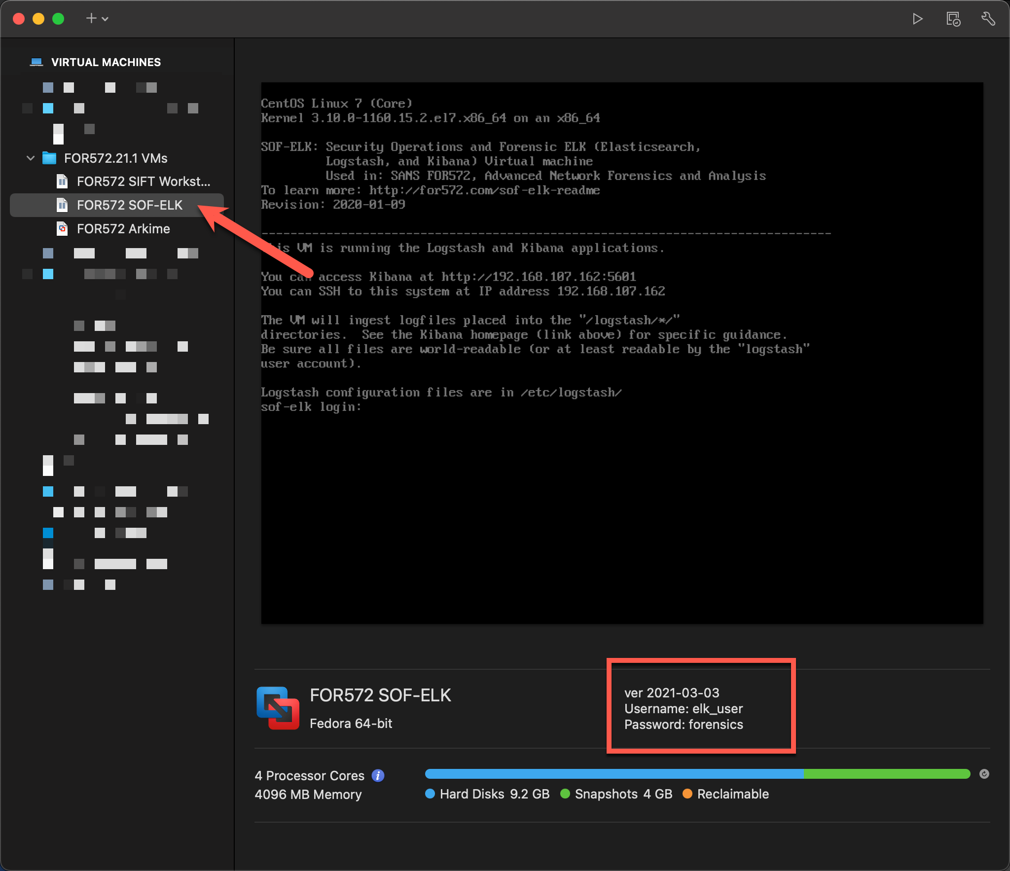 Virtual machine information panel showing login credentials in VMware Fusion Virtual machine information panel showing login credentials in VMware Fusion