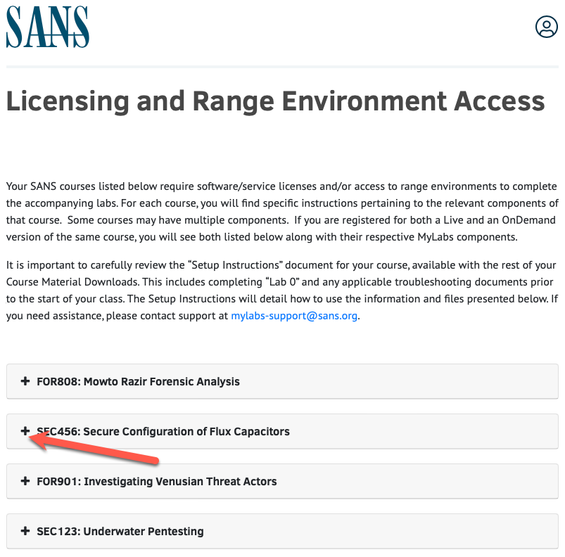 Course selection list Course selection list