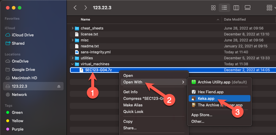 Opening a 7zip archive file with Keka Opening a 7zip archive file with Keka