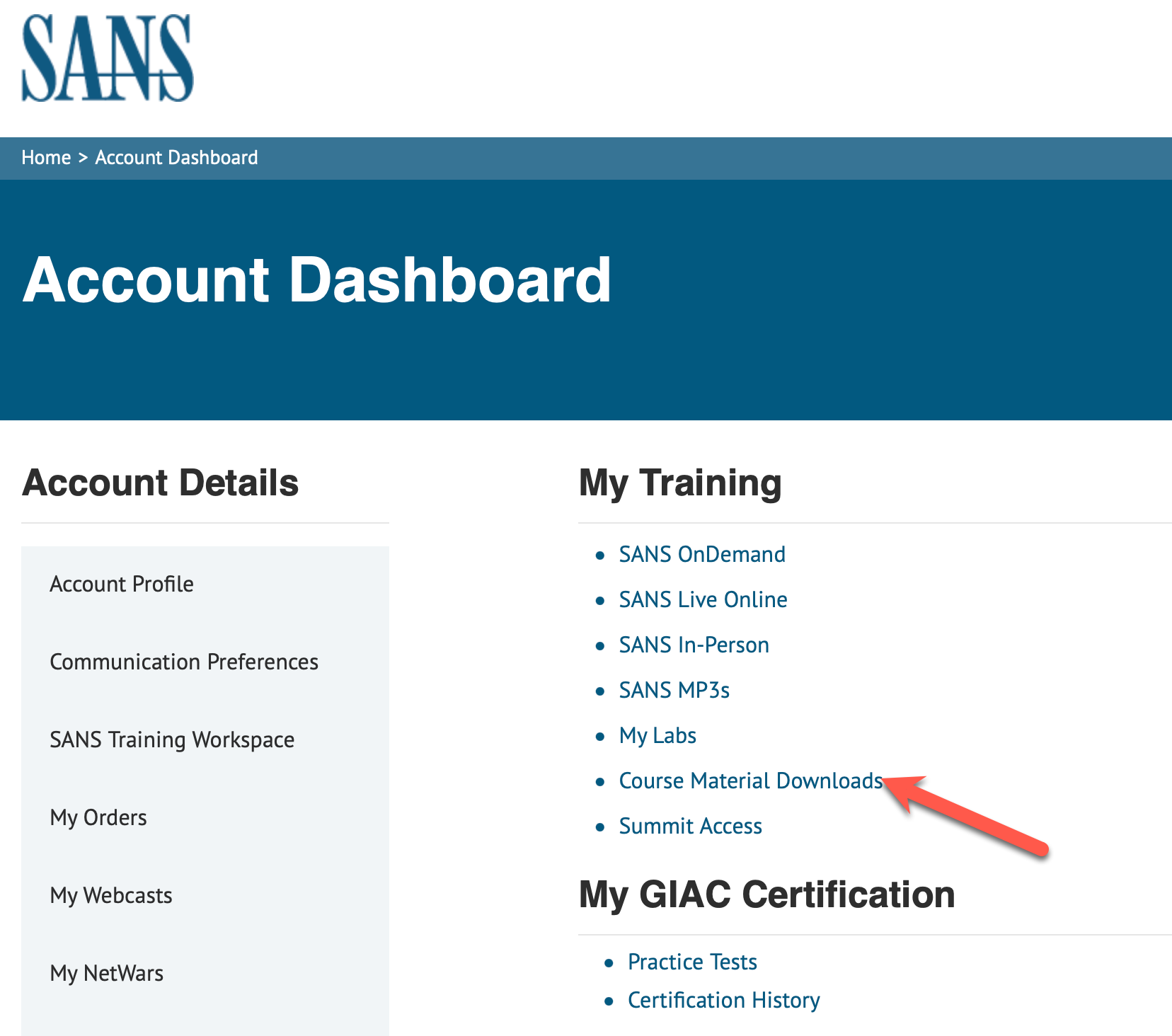 SANS Course Material Downloads link SANS Course Material Downloads link