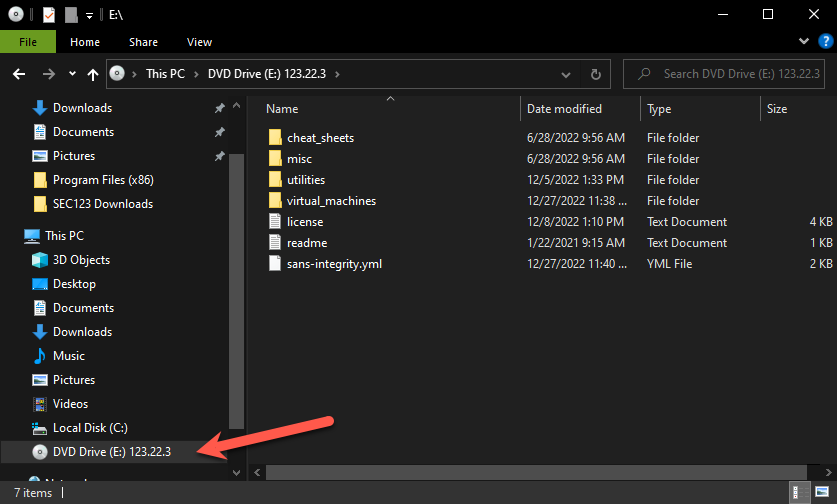 Explorer window showing contents of a mounted volume Explorer window showing contents of a mounted volume