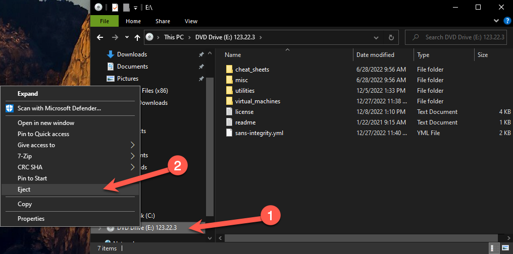 Unmounting a mounted ISO volume from Explorer Unmounting a mounted ISO volume from Explorer