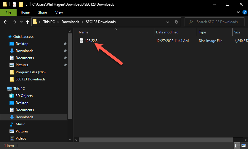 Locating downloaded ISO file in an Explorer window